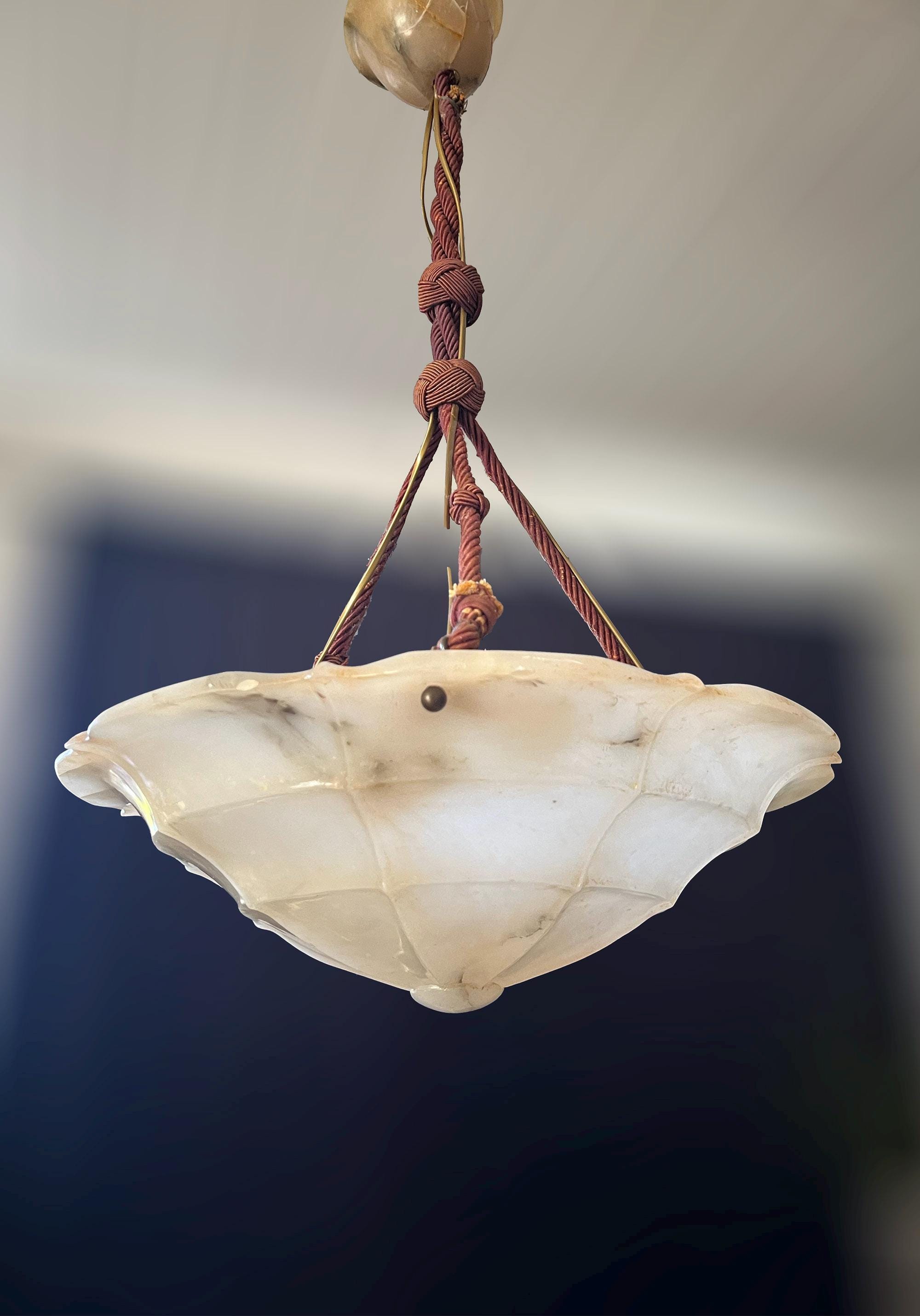 Large Art Deco white alabaster ceiling light, early 1900.