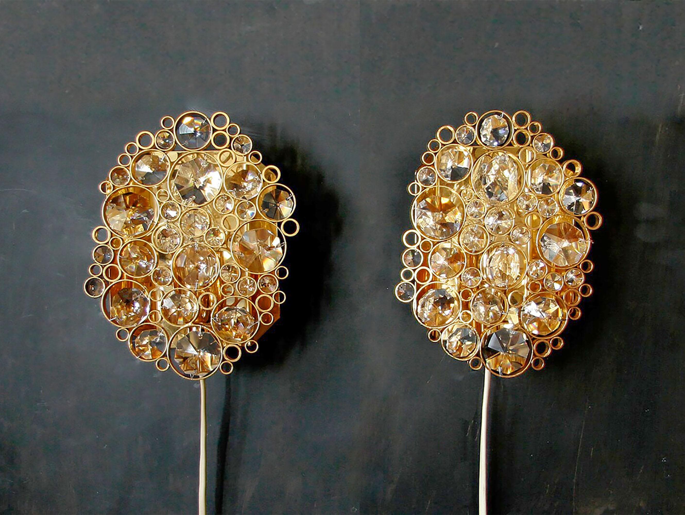 Vintage Luxe: Stunning Palwa Crystal Wall Sconces from the 1970s by Palwa