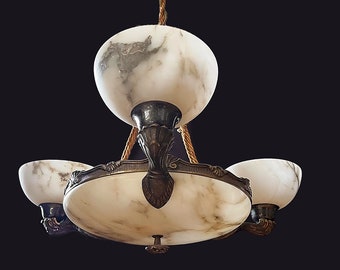 Alabaster chandelier with 3 shades.