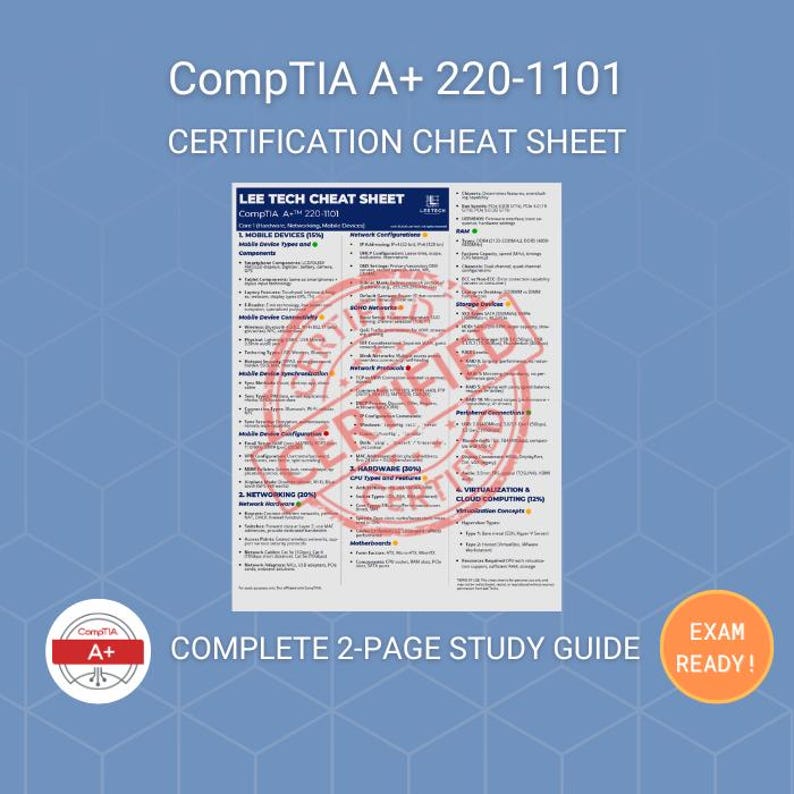Comptia A+ Core 1 Cheat Sheet: 220-1101 Exam Study Guide (instant ...