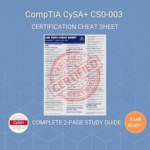 CompTIA CySA+ Zertifizierungs-Spickzettel PDF | Cybersicherheits analytiker Studienführer | Erkennung von Gefahren | Sofortdownload | IT-Sicherheit