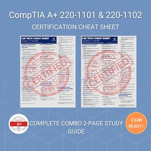 Foglio riassuntivo per la certificazione CompTIA A+ in formato PDF / Guida allo studio per gli esami Core 1 e 2 / Download immediato / Preparazione ai test / Supporto tecnico IT / Aiuto per lo studio