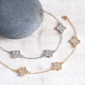 CZ Clover Pavé Bracelet – Triple Charm Elegance in Gold or Silver