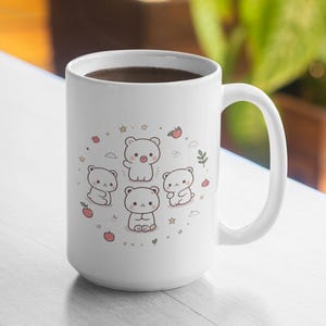 Cute Polar Bear Mug Design, Adorable Polar Bear Illustration for Mug, Minimalist Polar Bear Art, Kawaii Polar Bear Family, Polar Bear Mug
