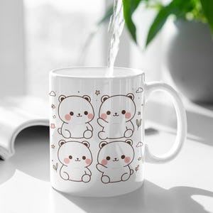 Cute Polar Bear Mug Design, Adorable Polar Bear Illustration for Mug, Minimalist Polar Bear Art, Kawaii Polar Bear Family, Polar Bear Mug