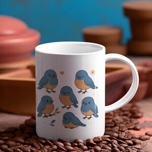 Bluebird Mug, Cute Minimalist Birds, Joyful and Meaningful Gift for Her or Nature Lovers, Cute Bluebird Coffee Mug, Illustrated Bluebird Mug