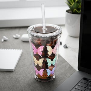 Sunsplash Butterfly Tumbler, Colorful Travel Cup, Eco-Friendly Drinkware, Summer Party Essential, Gift for Nature Lovers, 16oz