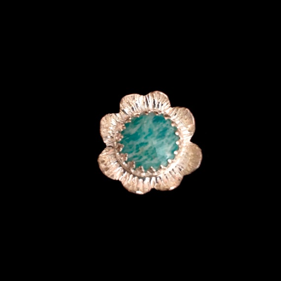 Sterling flower ring with amazonite - image 2