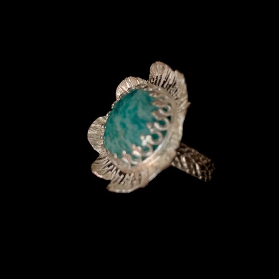 Sterling flower ring with amazonite - image 3