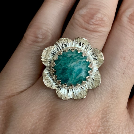 Sterling flower ring with amazonite - image 8