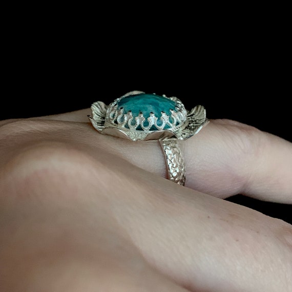 Sterling flower ring with amazonite - image 9
