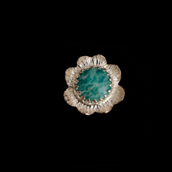 Sterling flower ring with amazonite - image 1