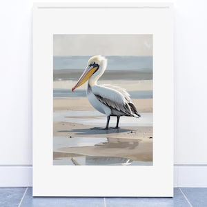 Pelican Printable Wall Art, Coastal Bird Lover Poster for Beach House Decor, Nautical Ocean Nursery Playroom Art, Digital Download