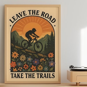 Mountain Biking Printable Wall Art, Outdoor Adventure Cycling Decor, Nature Inspired Bike Poster, Instant Digital Download for Home