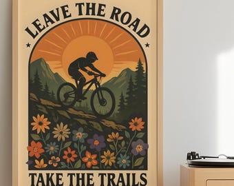 Mountainbiken afdrukbare muurkunst, outdoor avontuur fietsen decor, op de natuur geïnspireerde fietsposter, instant digitale download voor thuis