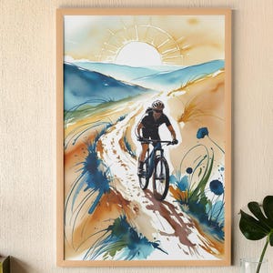 Mountain Biking Printable Wall Art, Trail Riding Decor for Bikers, Nature Lover Gift Idea, Modern Cycling Print, Instant Download
