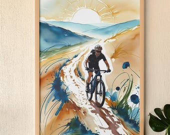 Mountain Biking Printable Wall Art, Trail Riding Decor for Bikers, Nature Lover Gift Idea, Modern Cycling Print, Instant Download