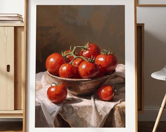 Tomato Printable Wall Art, Vintage Fruit and Vegetable Poster for Kitchen Nook, Rustic Farmhouse Food Painting Home Decor, Digital Download