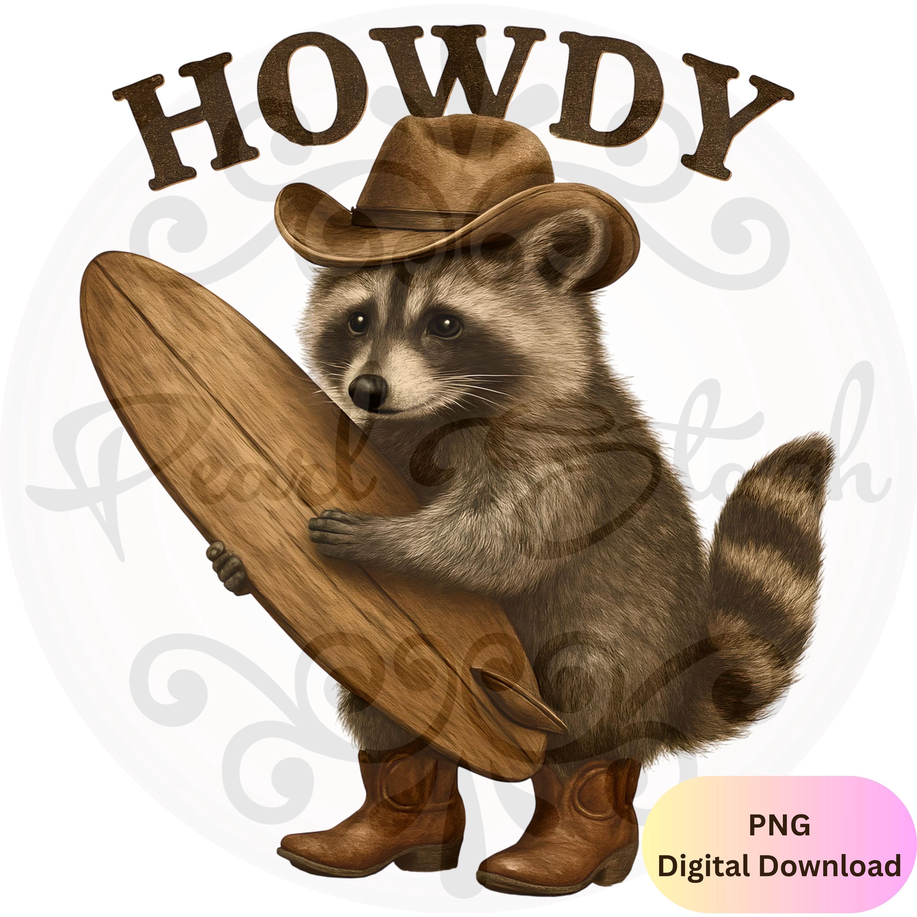 Cowboy Racoon Surfboard PNG, Funny Racoon Rodeo PNG, Wild Animal Humor ...