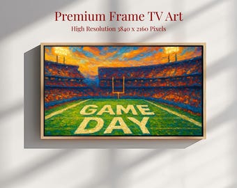 Game Day Frame tv-kunst, stadion herfstzonsondergang esthetiek, teaminrichting woonkamer, digitale sportprint, Samsung digitale jpeg