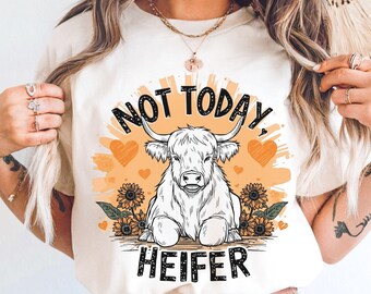 Sunflower Cow T-Shirt PNG, Baby Highland Cow Sublimation Design with Boho Country Western Sunflower Clipart, Animal Lover Digital Download