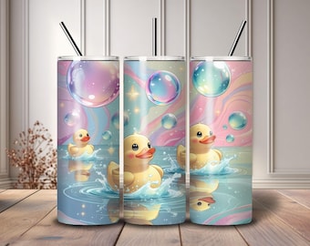 Rubber Duck Tumbler Wrap PNG, Funny Cute Rubber Ducky Iced Coffee 20 Oz Skinny Tumbler Sublimation Design, Digital Download