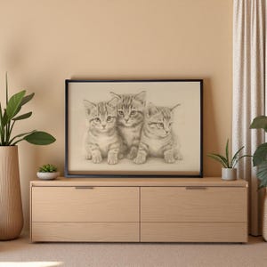 Adorable Kittens Drawing - Perfect for Cat Lovers, Cute kittens drawing, digital wall decor
