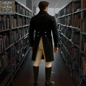 Limited Edition Black Wool Tailcoat – Formal Gentleman’s Coat with Long Tails - Antique Buttons, Historical Reenactment & Period Costume
