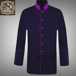 Black & Purple Clergy Frock Jacket in Wool - Traditional Liturgical Vestment