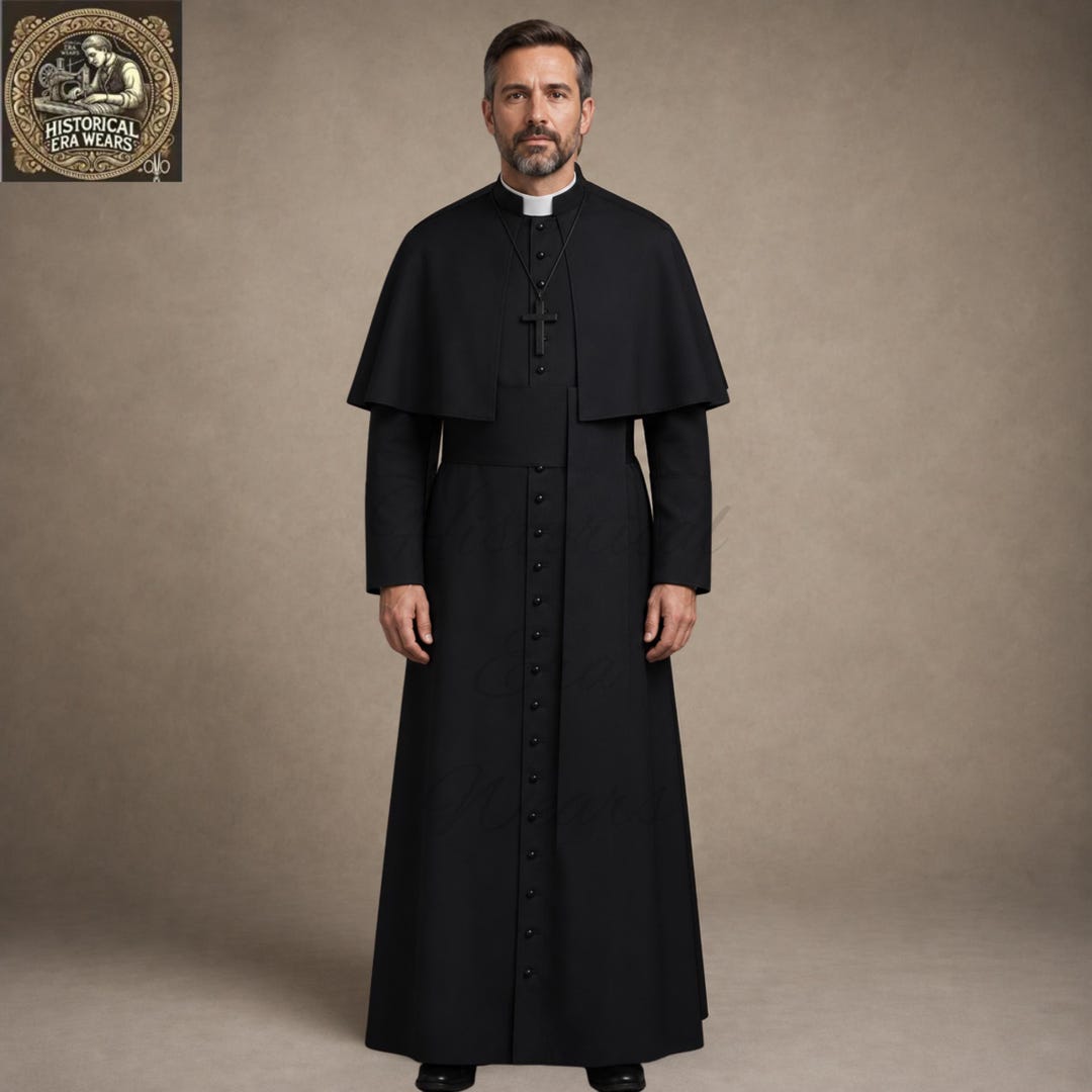 catholic clerical dress Custom Roman Clergy Woolen Cassock with Cape Nafori Light Green Sheath/Column light yellow dress Black robe Functions as a bishop Neck Size:20