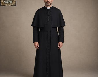 Batina litúrgica personalizada em lã para o clero católico romano, com capa - Vestimenta litúrgica