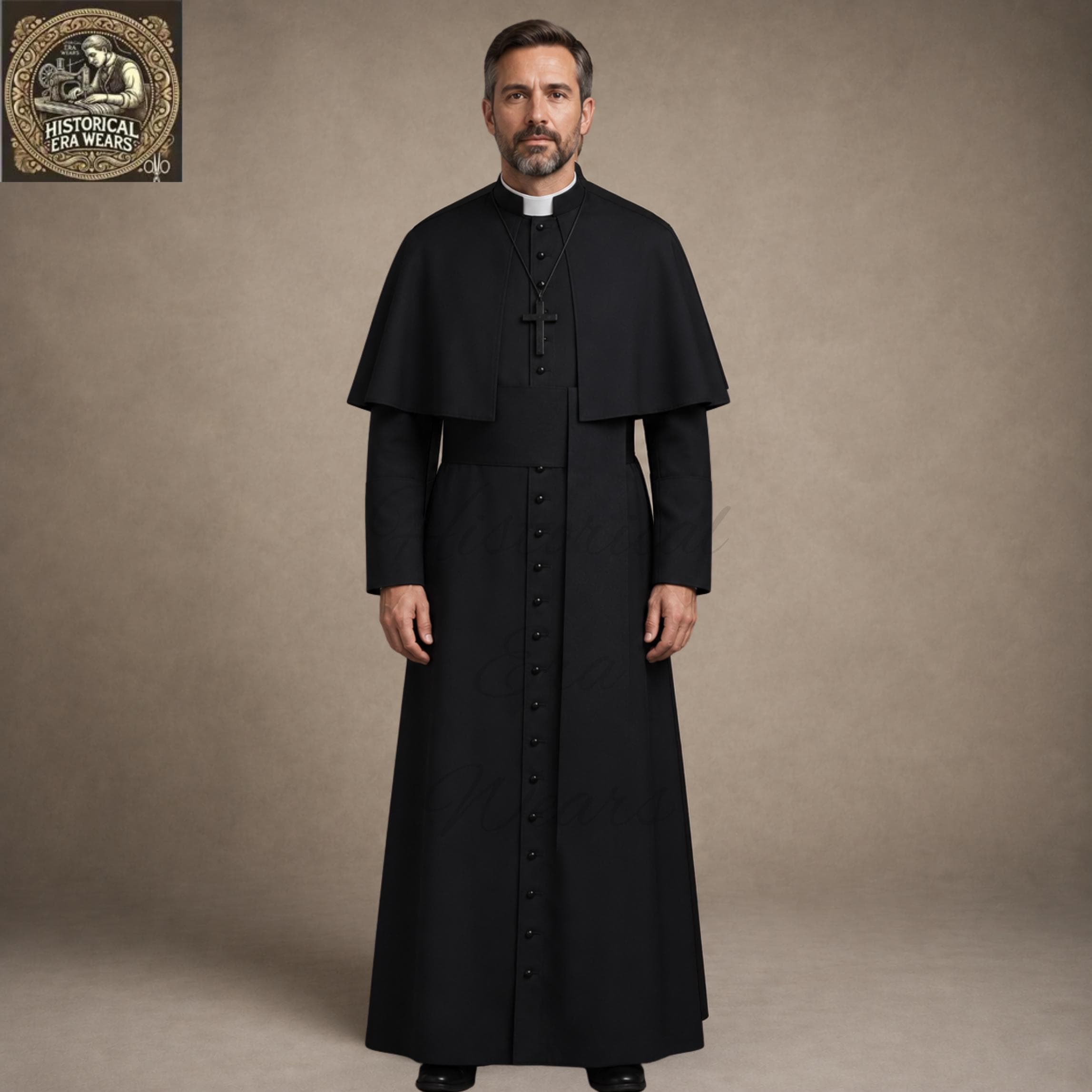 ローマカトリックの聖職者用ウールカソック（ケープ付き） - 典礼用