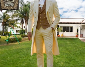Regency White Wool Tailcoat – Mr. Darcy Inspired Military Style, Custom Tailored