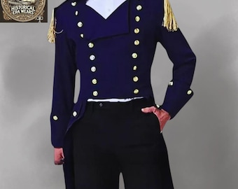Abrigo militar británico de lana para hombre - Chaqueta de recreación colonial del siglo XVIII