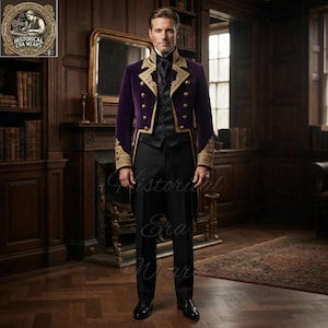 Purple Velvet Embroidered Tailcoat – Men’s Vintage Cabaret Moulin Rouge Master of Ring Tuxedo Stage Costume -  Party - Stage - Formal Wear