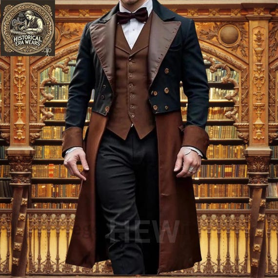 Men's 18th Century Wool Frock Coat - Military Steampunk Victorian Tailcoat