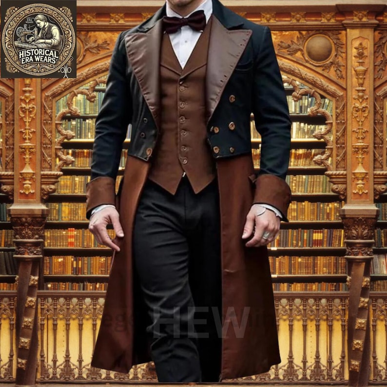 Men's Wool 18th Century Frock Coat – Exquisite Military Steampunk Victorian Tailcoat – Luxurious Vintage Outfit for Formal Events, Cosplay