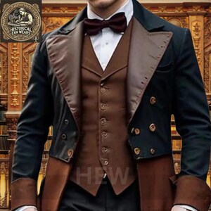 Men's Wool 18th Century Frock Coat – Exquisite Military Steampunk Victorian Tailcoat – Luxurious Vintage Outfit for Formal Events, Cosplay