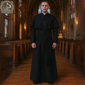 Religious Clergy Wool Cassock – Traditional Roman Catholic Vestment With Cape And Without Sash In Wool Fabric – Limited Edition Robe