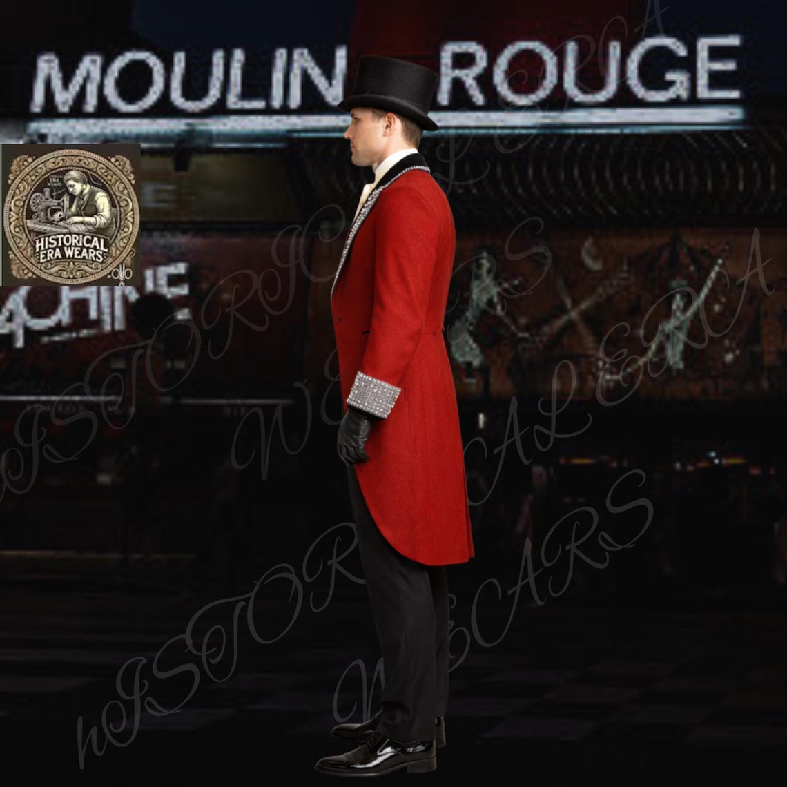 Victorian Rouge Red Wool Ringmaster Moulin Rouge Replica Tailcoat – Rhinestone Lapels ...