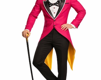 Handmade Pink Wool Tailcoat, Black Trim Regency Costume