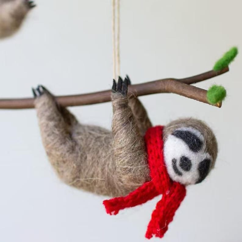 Wool Felt Christmas Sloth Ornaments: Xmas Hanging Decor, Set of 3 - Etsy