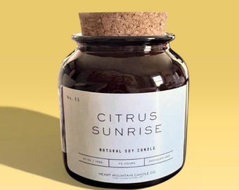 Citrus Sunrise Soy Candle: Beeswax Blend, Energizing Scent, 90 Hours Burn