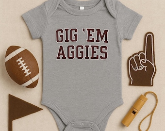 Gig em Aggies Baby Onesie Texas A&M, Texas Onesie, Aggies Baby Outfit, College Football Baby Onesie, Texas AM Baby Onesie, Gameday Onesie