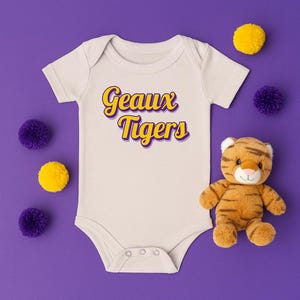 LSU Geaux Tigers Infant Jersey One Piece Onesie - Louisiana State University Baby Bodysuit, LSU Football Fan Apparel, LSU Baby Shower Gift,