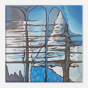 Abstract Snowy Mountain Canvas Print: Blue & White Winter Wall Art