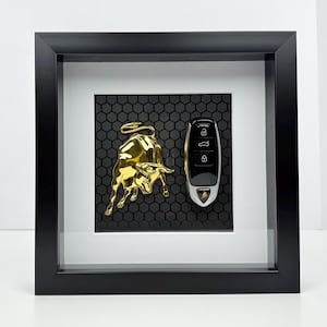 Framed Lamborghini Key Art: 3D Honeycomb, Chrome Emblem