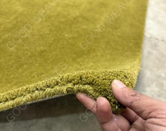 Solid Mustard Olive Green Wool Rug, Hand Tufted Modern Area Carpet, Contemporary Minimalist Living Room Floor Decor, Custom Size