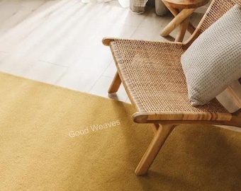 Hand Tufted Wool Area Rug | Solid Color Mustard Yellow – Minimalist  for Living Room & Bedroom,