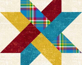 Woven Star Quilt Block Pattern | PDF Instant Download | 6 8 9 12 inch sizes